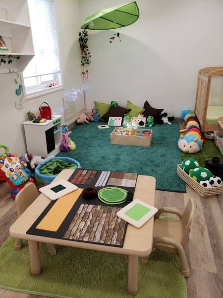 Toddler room play area on the green rug